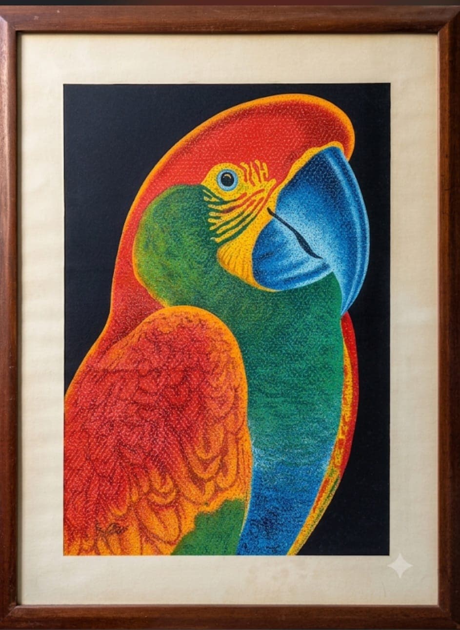 Arara Vermelha — Pintura em Pontilhismo